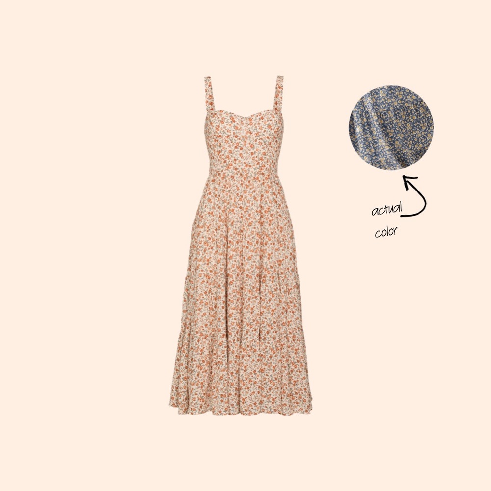 Reformation Floral Midi Dress in Cream and Rust